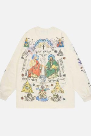Concert Outfit American High Street Graffiti Long Sleeve T-Shirt
