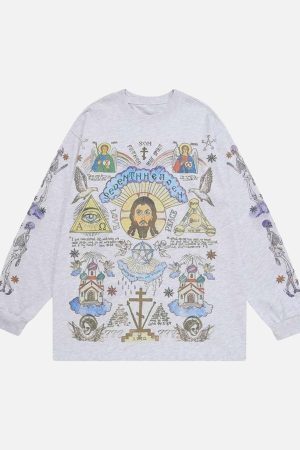 Concert Outfit American High Street Graffiti Long Sleeve T-Shirt