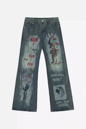 Concert Outfit American High Street Graffiti Washed Jeans
