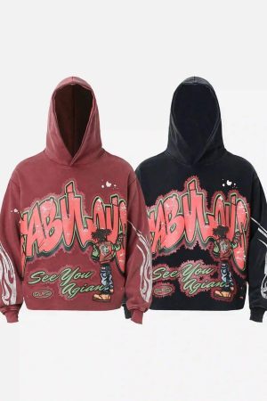Concert Outfit American Hip-Hop Graffiti Distressed Hooded Hoodie