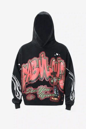 Concert Outfit American Hip-Hop Graffiti Distressed Hooded Hoodie