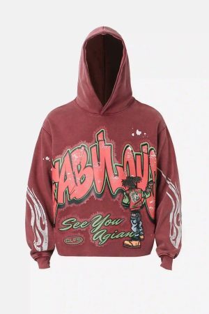 Concert Outfit American Hip-Hop Graffiti Distressed Hooded Hoodie