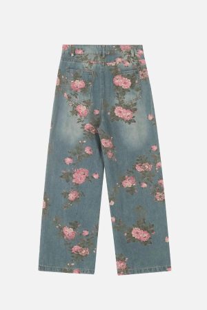 Concert Outfit American Hip-Hop Vintage Rose Jeans