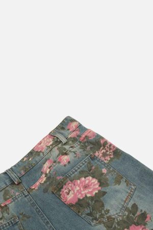 Concert Outfit American Hip-Hop Vintage Rose Jeans