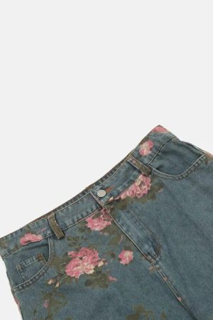 Concert Outfit American Hip-Hop Vintage Rose Jeans