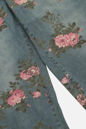 Concert Outfit American Hip-Hop Vintage Rose Jeans