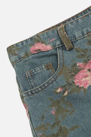 Concert Outfit American Hip-Hop Vintage Rose Jeans