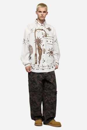 Concert Outfit American Mayan Abstract Mural Shirt