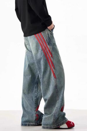 Concert Outfit American Retro Contrast Washed Jeans