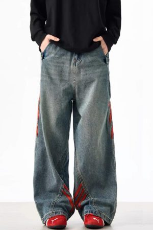 Concert Outfit American Retro Contrast Washed Jeans