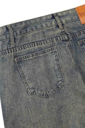 Concert Outfit American Retro Contrast Washed Jeans