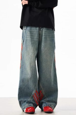 Concert Outfit American Retro Contrast Washed Jeans