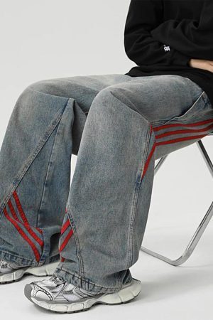 Concert Outfit American Retro Contrast Washed Jeans