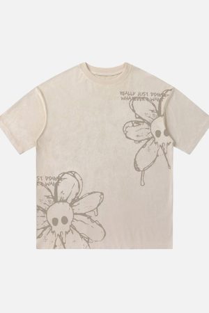 Concert Outfit American Retro Creative Skull Flower T-Shirt