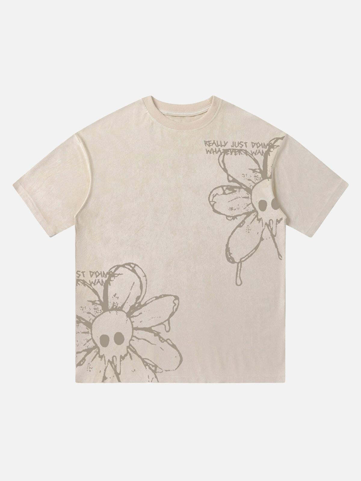 Concert Outfit American Retro Creative Skull Flower T-Shirt Concert Outfit American Retro Creative Skull Flower T-Shirt