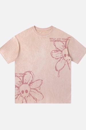 Concert Outfit American Retro Creative Skull Flower T-Shirt