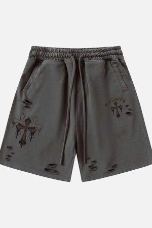 Concert Outfit American Retro Cross Cut Hole Shorts