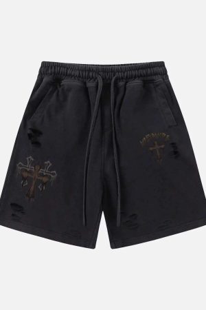Concert Outfit American Retro Cross Cut Hole Shorts