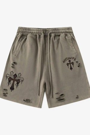 Concert Outfit American Retro Cross Cut Hole Shorts