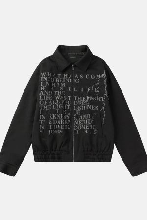 Concert Outfit American Retro Distressed Letter Print Jacket