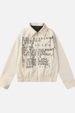 Concert Outfit American Retro Distressed Letter Print Jacket