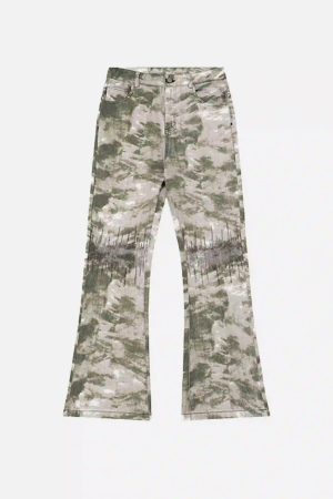 Concert Outfit American Retro Flared Camouflage Pants