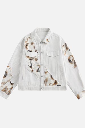 Concert Outfit American Retro Lace Patchwork Denim Jacket