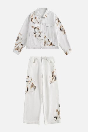 Concert Outfit American Retro Lace Patchwork Denim Jacket