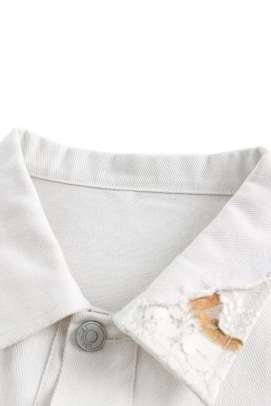 Concert Outfit American Retro Lace Patchwork Denim Jacket