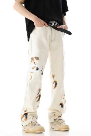 Concert Outfit American Retro Lace Patchwork Jeans