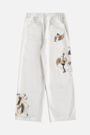 Concert Outfit American Retro Lace Patchwork Jeans