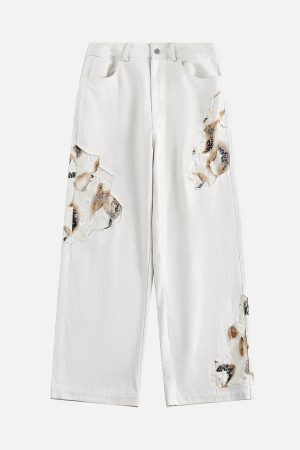 Concert Outfit American Retro Lace Patchwork Jeans