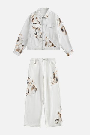 Concert Outfit American Retro Lace Patchwork Jeans