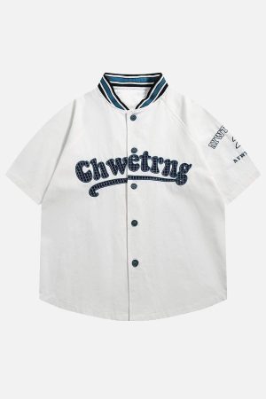 Concert Outfit American Retro Letter Patch Short-Sleeved Shirt