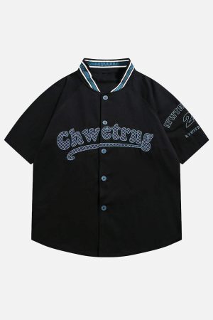 Concert Outfit American Retro Letter Patch Short-Sleeved Shirt