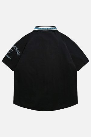 Concert Outfit American Retro Letter Patch Short-Sleeved Shirt