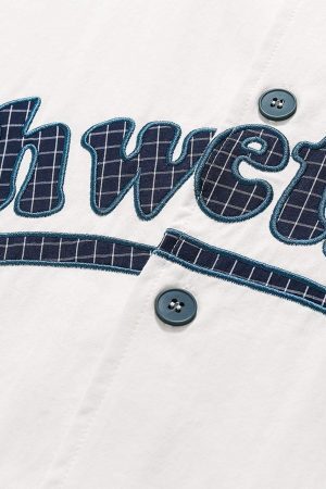 Concert Outfit American Retro Letter Patch Short-Sleeved Shirt