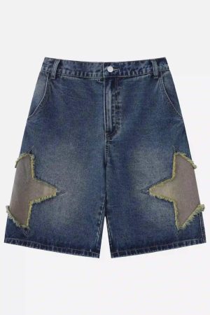Concert Outfit American Retro Patchwork Denim Shorts