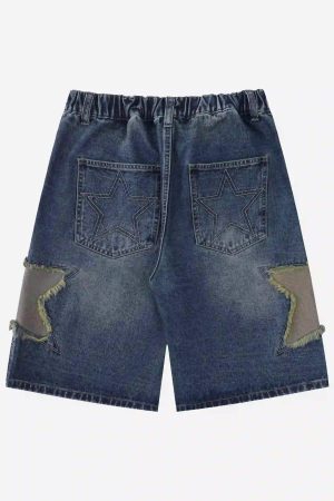 Concert Outfit American Retro Patchwork Denim Shorts