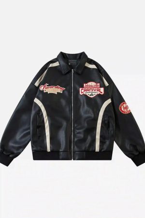 Concert Outfit American Retro Patchwork Motorcycle Jacket