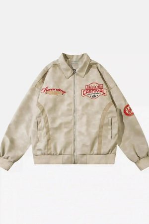 Concert Outfit American Retro Patchwork Motorcycle Jacket