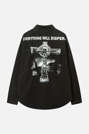 Concert Outfit American Retro Raw Edge Cross Long Sleeve Shirt