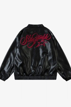 Concert Outfit American Retro Script Embroidered Motorcycle Jacket