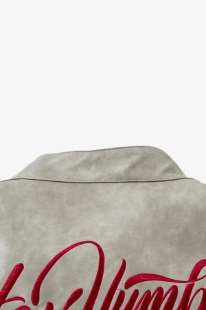 Concert Outfit American Retro Script Embroidered Motorcycle Jacket