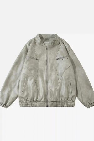 Concert Outfit American Retro Script Embroidered Motorcycle Jacket