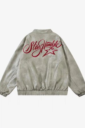 Concert Outfit American Retro Script Embroidered Motorcycle Jacket