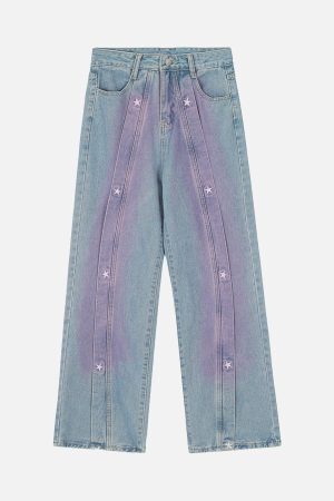 Concert Outfit American Retro Spray-Painted Star Embroidered Jeans