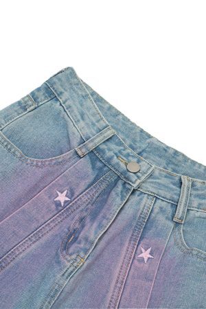 Concert Outfit American Retro Spray-Painted Star Embroidered Jeans