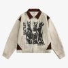 Concert Outfit American Retro Washed Graffiti Patchwork Jacket