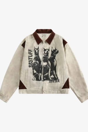 Concert Outfit American Retro Washed Graffiti Patchwork Jacket